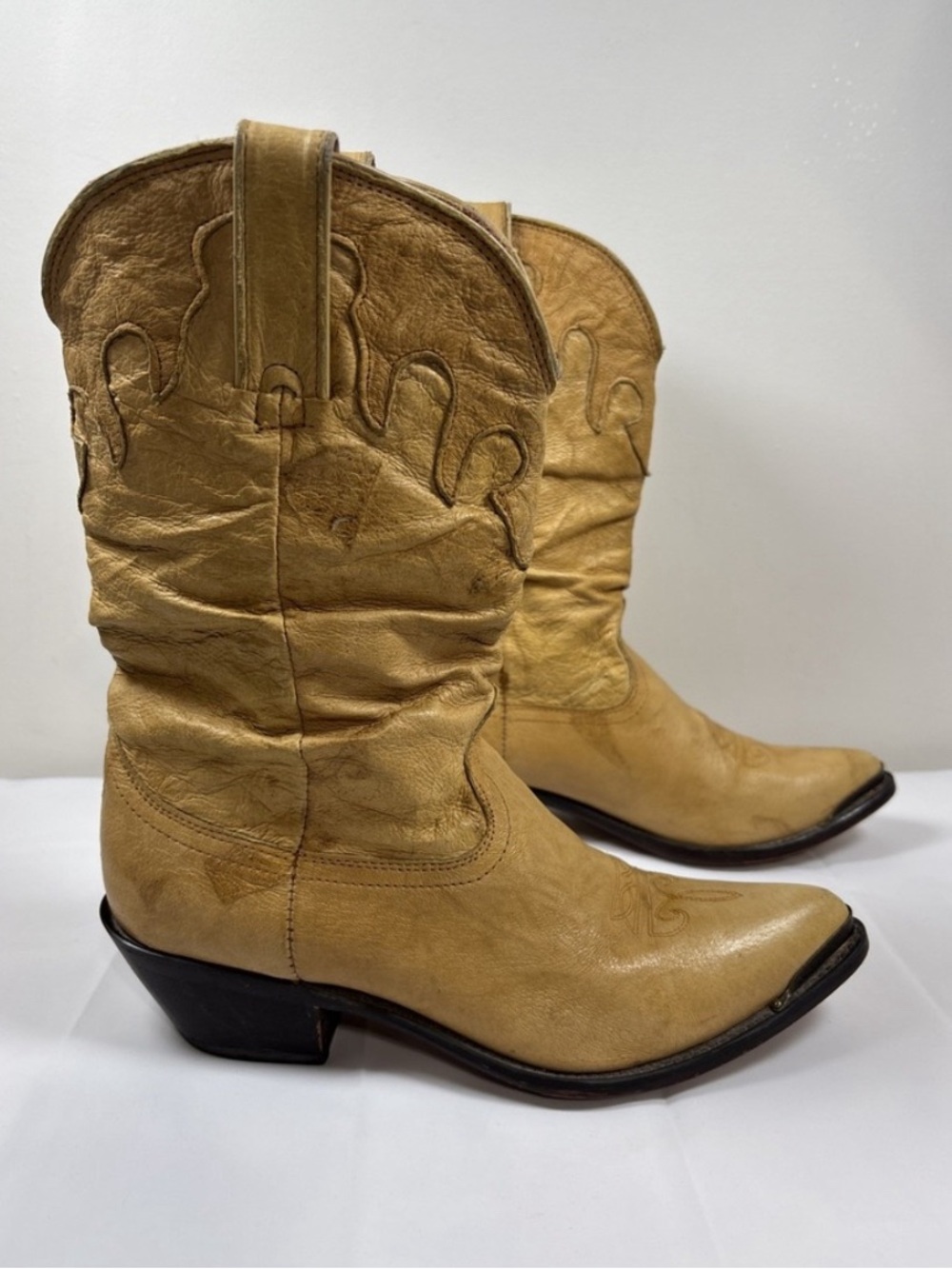 Mango Women's Tan Leather Western Heeled Boots